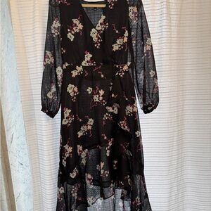 Banana Republic Black Floral Long Sleeve Dress